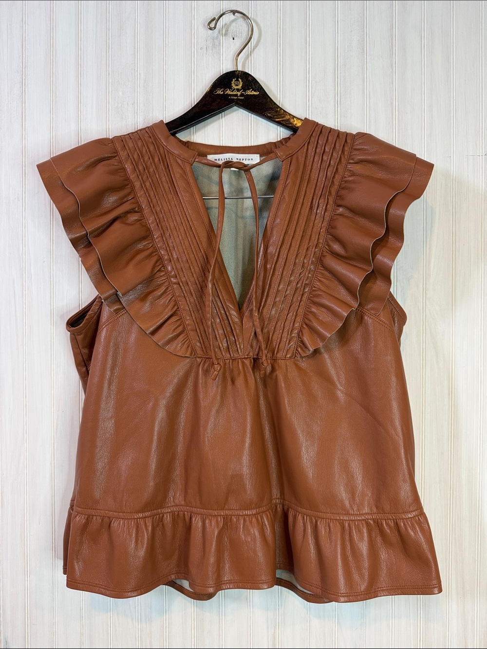 MELISSA NEPTON ELANA FAUX LEATHER TOP MEDIUM